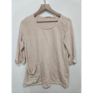 Soft Surroundings Pink Cotton 3/4 Sleeve Pocket Top 2DE18 Womens Small
